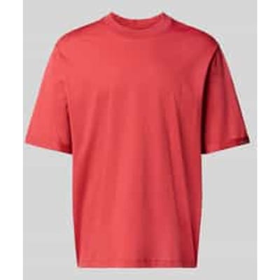 T-shirt met geribde ronde hals