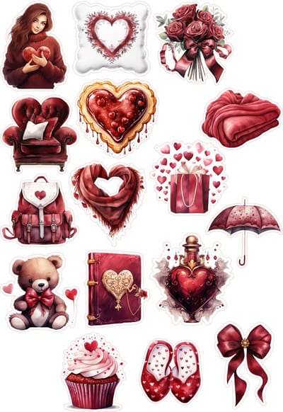 Bullet Journal Stickers - Planner Agenda Stickers - Day of love stickers - 16 die cut stickers - valentijn liefde stickers - Scrapbook stickers - Ephemera Deco stickers - volwassenen en kinderen