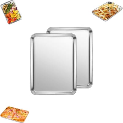 2 stuks - bakvorm - Roestvrijstalen bakvorm - Multifunctionele keukenbakvorm - Duurzame lekbak - Pizzavorm van 23 x 17 x 2,5 cm - Roestbestendige broodvorm - Gemakkelijk schoon te maken bakvorm - Geschikt voor keukens