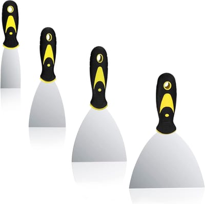 Spatels, 4 stuks roestvrijstalen spatelset voor plamuren of krassen van verf, 40 mm, 75 mm, 100 mm, 150 mm