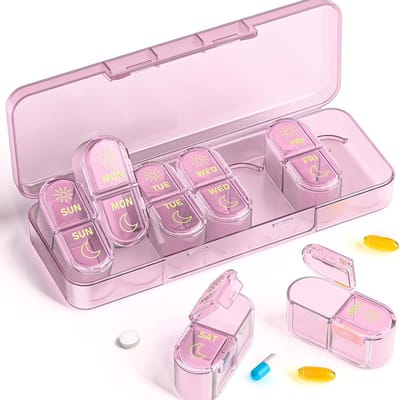 Pillendoosje, voor 7 dagen, weekverpakking, verpakking voor tweemaal daags gebruik, reisverpakking voor 7 dagen, voor vitamines, visolie en supplementen.