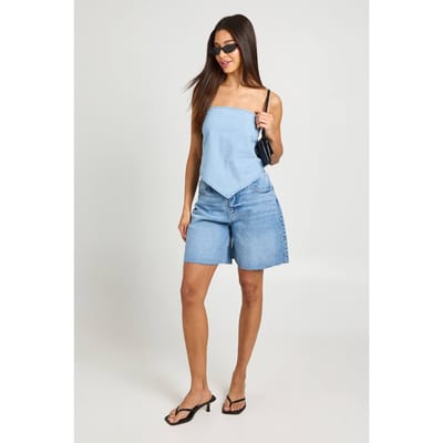 boohoo Dames Chambray Bandeau Sjaal Top | Licht Gebleekt | Maat: 34