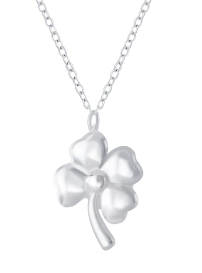 Joy|S - Zilveren klaver hanger met ketting 45 cm - klavertje vier 6 x 8 mm