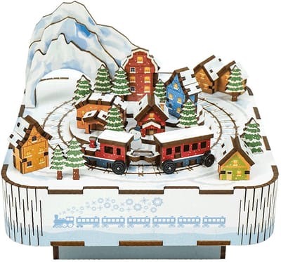 Tonecheer Snow Train Bouwpakket - Modelbouw - 14 x 14 x 12,2 cm - Houten 3D Puzzel - DIY Muziekdoos Pakket - Modelbouwpakketten - Knutselen voor Volwassenen