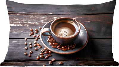 Sierkussens - Kussentjes Woonkamer - 60x40 cm - Kop - Koffie - Hout - Bonen