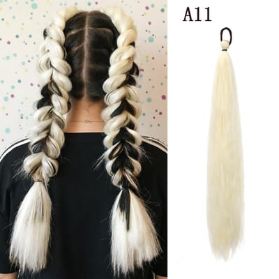 Paardenstaartverlenging met Elastiek Lange Rechte DIY Synthetische Gevlochten Paardenstaart Haardeel Dames Hoofddeksels AccessoiresY2K 26inches beige
