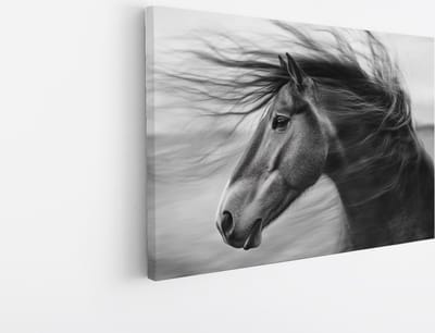 Saammp Canvas Schilderij - Manen in de wind - Paard - Dieren - Portret - 45x30 - Foto op canvas - Wanddecoratie - muurdecoratie Woonkamer - Slaapkamer decoratie - Canvas Print