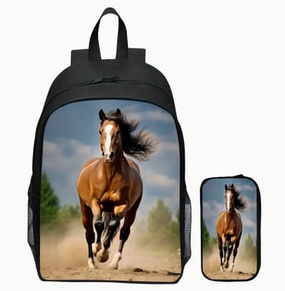 Rugzak dames | Bruin Paard in Galop Rugzak | Paardenpatroon Rugtas | Rugzak meisje | Mooie Rugzakken met een Paard | Paarden Etui | Paarden Rugzak Pakket | 15 liter