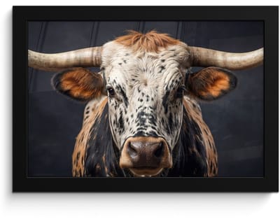 Poster in lijst - Fotolijst 30x20 cm - Posters - Stier - Kleurrijk - Hoorns - Posterlijst zwart - Decoratie - Wanddecoratie woonkamer - Muurdecoratie slaapkamer