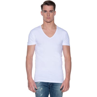 Slater 6700 - Stretch 2-pack T-shirt diepe V-hals korte mouw wit L 95% organisch katoen 5% elastan