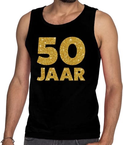 50 Jaar glitter tekst tanktop / mouwloos shirt zwart heren - heren singlet 50 Jaar - Abraham kleding S