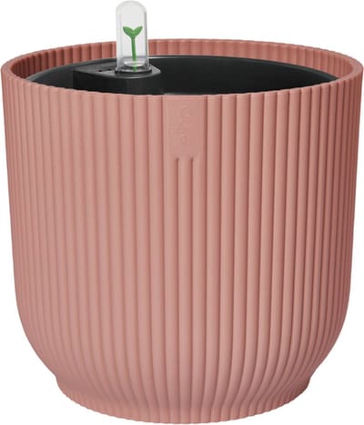 Elho Vibes Fold Rond 18 met Self-Watering Insert - Bloempot met Watermeter - 100% Gerecycled Plastic - Ø 18.3 x H 16.8 cm - Delicaat roze