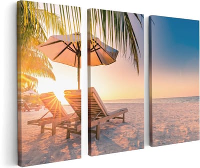 Artaza Canvas Schilderij Drieluik Tropisch Strand Tijdens Zonsondergang - 120x80 - Foto Op Canvas - Canvas Print