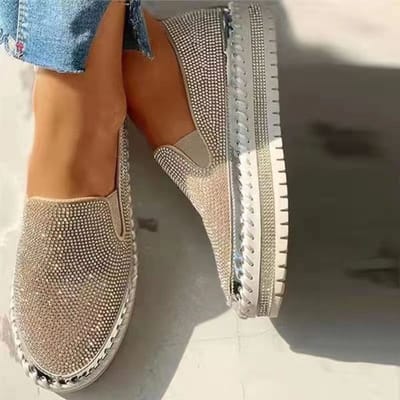 Luxe Dames Flats Strass Bling Naaien Platform Loafers Instappers Naaien Ondiep Mode Casual Schoenen Dames Schoeisel 38 brown