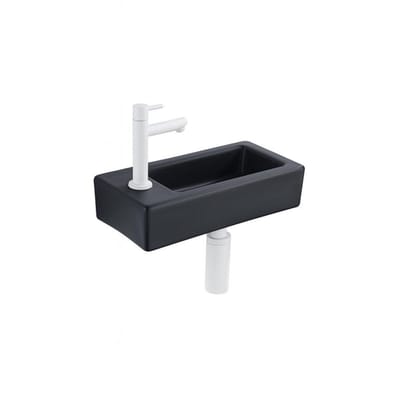 FugaFlow Efficiente Pietra Fonteinset - 37.5x18.5x9cm - keramiek - kraangat links - fonteinkraan wit mat - afvoerplug - verlaagd sifon - Mat Zwart