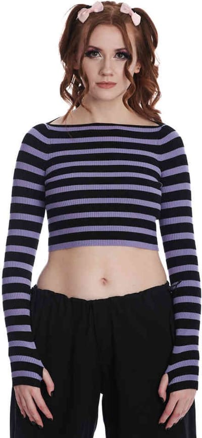 Banned - Frances Striped Gebreide trui - S - Paars/Zwart