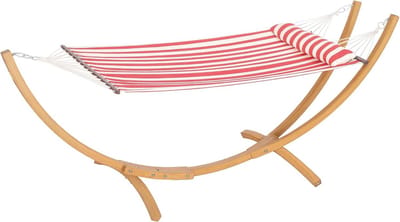 Hangmat met houten standaard voor één persoon, met kussen en verstelbare ketting - Perfect voor terras en zwembad