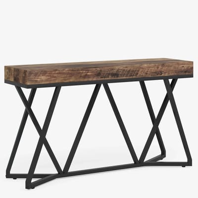 OKWISH Consoletafel – Industrieel Design – Voor Hal En Woonkamer – MDF En Metaal Zwart Rustiek Bruin – 140x30 cm
