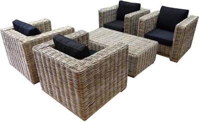 Nissah stoel loungeset 5-delig naturel rotan