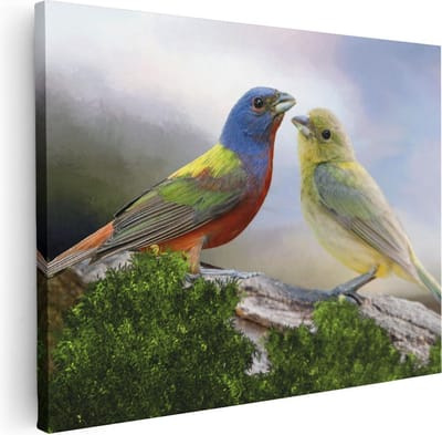 Artaza Canvas Schilderij Vogel Op Tak - 40x30 cm - Klein - Wanddecoratie Dieren - Muurdecoratie Woonkamer - Schilderijen Op Canvas Natuur