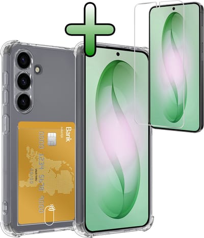 Hoesje Geschikt voor Samsung Galaxy S26 - Met Screenprotector - En Pashouder - En Kaarthouder - Telefoon Hoes Shockproof - Siliconen Case - Back Cover - Shock Proof - Pasjes Houder - Transparant