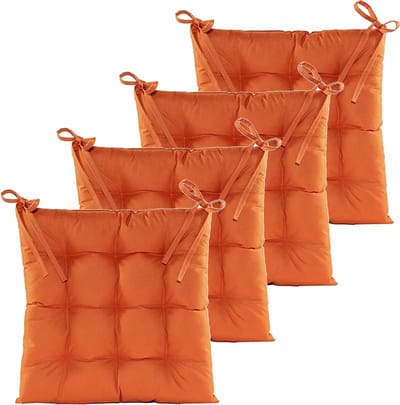 Anna's collection Stoelkussen gewatteerd - 4x - oranje - 38 x 38 cm - binnen/buiten
