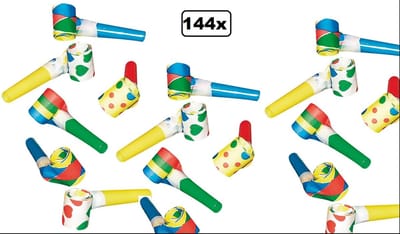 144x Roltongen assortie - Festival uitdeel thema feest muziek toeter fun thema feest