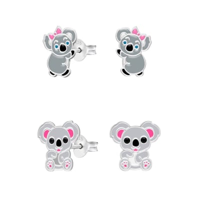 WeLoveSilver - zilveren oorstekers - koala - roze strikje - kind