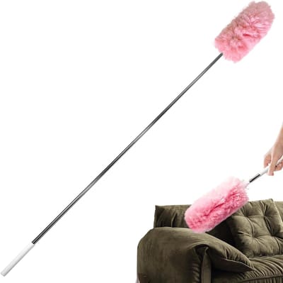 Reinigingsgereedschap - Stofdoek Dweilborstel - Schoonmaken Huis Auto - Uitbreidbare Telescoopsteel - 112 cm - Roze