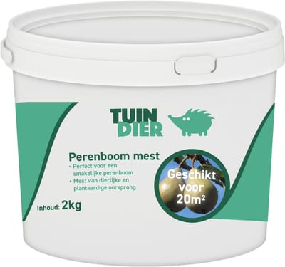 Perenboom mest | Perenboom voeding | 100% natuurlijk | In handige bewaaremmer | 2.000 gram | 2 kilogram | TUIN-DIER