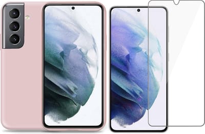 Hoesje geschikt voor Samsung Galaxy S21 FE - Screenprotector Glas - Schokbestendig Roze
