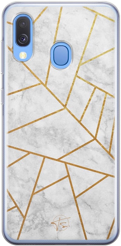 Hoesje geschikt voor Samsung Galaxy A40 - Geometrisch marmer - Soft Case - TPU - Marmer - Grijs - Mooie Telefoonhoesjes