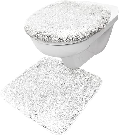 2-delige Toiletmat Set met WC Brilhoes - Antislip Microvezel voor Badkamer - Wit