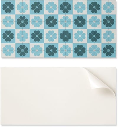 Zelfklevend decoratief vinylpaneel met print, 100x50 cm, bloemen- en ruitpatroon.