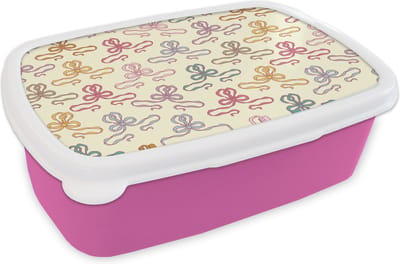 Broodtrommel Roze - Lunchbox - Brooddoos - Strik - Patronen - Geboorte - 18x12x6 cm - Kinderen - Meisje