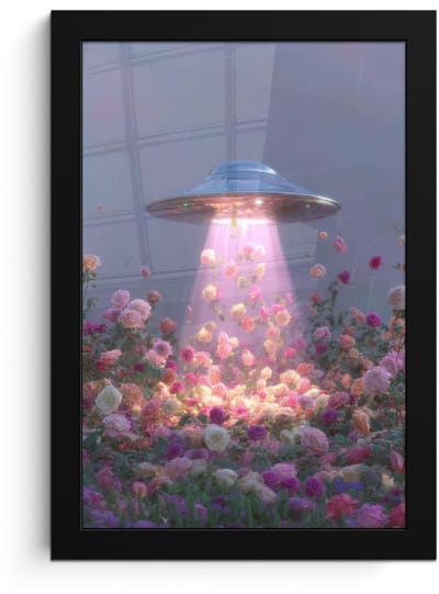 Poster in lijst - Fotolijst 20x30 cm - Posters - Ufo - Rozen - Pastelkleuren - Posterlijst zwart - Decoratie - Wanddecoratie woonkamer - Muurdecoratie slaapkamer