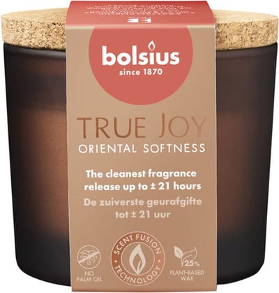 6 stuks Bolsius geurglas met kurk Oriental Softness geurkaarsen 66/83 (21 uur) True Joy