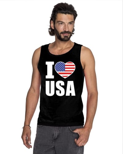 Zwart I love USA/ Amerika supporter singlet shirt/ tanktop heren - Amerikaans shirt heren S