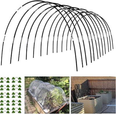 Tuin Hoepels - Kweek Tunnel - Planten Beschermen - 12 Sets Glasvezel - 15m Hoogte - Zwart