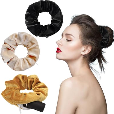 Set van 3 Fluwelen Scrunchies met Verborgen Rits, Elastische Haarbanden voor Vrouwen en Meisjes, Perfect voor Haarstyling en Accessoires