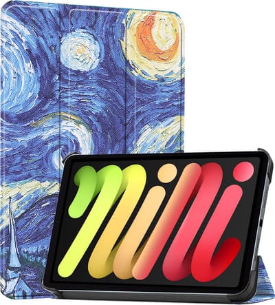 Hoes - Geschikt voor Apple iPad Mini 7 (2024) - 8.3 inch - 7e Generatie - Dun & Stevig - Trifold Bookcase - Hard Cover - Hardcover Book Case - Tablet Hoesje - Sterrenhemel
