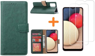 Hoesje Geschikt Voor Samsung Galaxy A02s Hoesje Geschikt Voor Samsung Galaxy A02s bookcase + 2x screenprotector - Groen