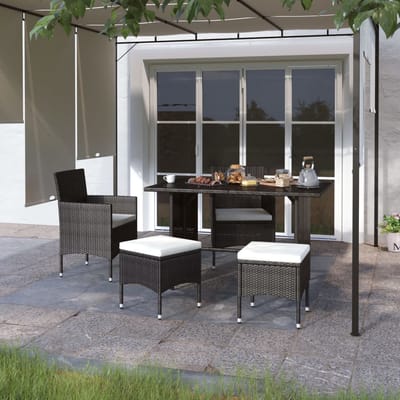 vidaXL - 4-delige - Tuinstoel- - en - voetenbankset - rattan - zwart