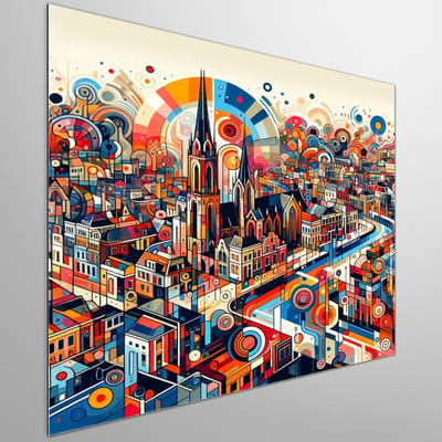 Abstract groningen schilderij | Gronings Abstract Meesterwerk: Een Kunstzinnige Reflectie van de Stad | Kunst - 30x30 centimeter op Dibond | Foto op Dibond