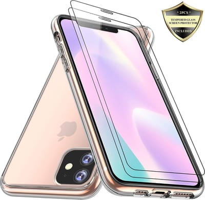 Back cover Hoesje Geschikt voor: iPhone 12 Pro Max Transparant TPU Siliconen Soft Case + 2X Tempered Glass Screenprotector