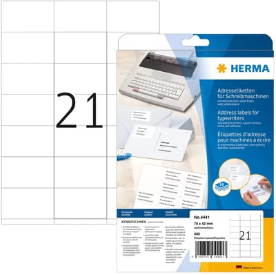 HERMA Address labels for typewriters A4 70 x 42 mm permanent adhesion