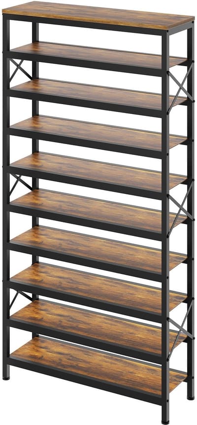 Schoenenrek met 10 Planken voor de Hal, Schoenenhouder, Schoenenrek voor 30-40 Paar Schoenen, Rek voor de Hal, Gang, Slaapkamer, Vintagebruin en Zwart XSS210BR