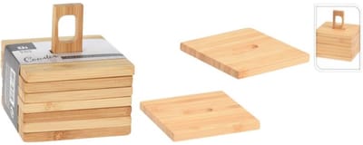 Excellent Houseware - Onderzetters voor glazen - 6st - bamboo - 9x9 cm