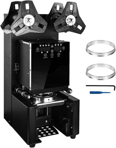 Bekerafsluitmachine, 500–650 Bekers/Uur, Geschikt voor Bekers Tot 190 mm Hoog en 90/95 mm Breed, Elektrische Machine met Lcd-Bedieningspaneel voor Bubble Tea, Melkthee en Koffie