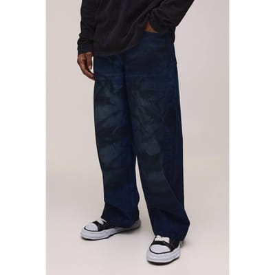Tie-dye Getinte Baggy Distressed Jeans | Dark Wash | Size 28